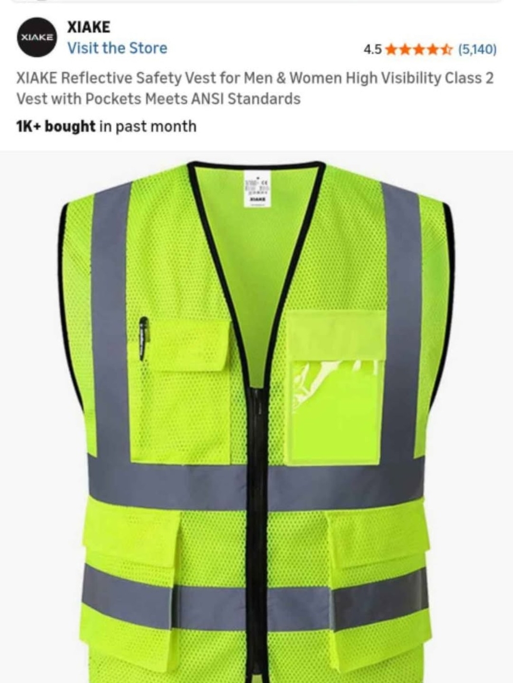 XIAKE High-Visibility Reflective Safety Vest in Neon Yellow-Green